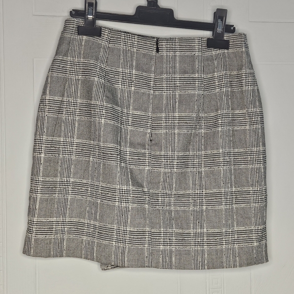 H&M Gray Plaid Houndstooth Fauz Wrap Asymmetric Mini Skirt Metal Ring  8 Preppy - Picture 2 of 11